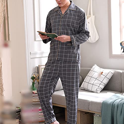 Loungewear Pajamas Sets for Men Flannel Cotton Warm Plaid Sleepwear Set Winter Long Sleeve Button Down Nightwear Suit4