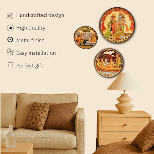 Image of RITUALISTIC Ramayan Wall Plates for home decor | metal wall decor items for living room | home decor and house warming gift items | wall art & showpiece | Set of 3