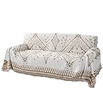 H.VERSAILTEX Reversible Sofa Cover Couch Cover for Dog Sofa Slipcover for Most Shape Sofa Furniture Protector with Tassels Sectional Couch Cover (XX-Large: 91" x 134", Sand/White)