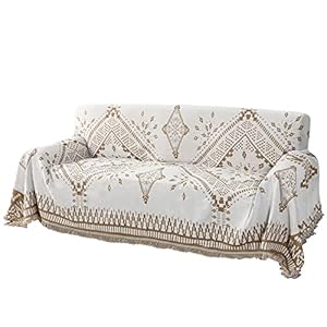 H.VERSAILTEX Reversible Sofa Cover Couch Cover for Dog Sofa Slipcover for Most Shape Sofa Furniture Protector with Tassels Sectional Couch Cover (XX-Large: 91″ x 134″, Sand/White)