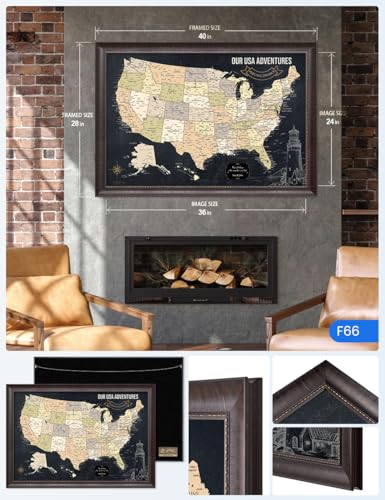 Image of IPIC - Personalized Canvas USA Map for Wall Decor, Oversize Pinnable Board Amerika to Mark Travels, Custom Artwork with Names, USA Travel Map for Home, Office, Study, and RV, Ready to Hang