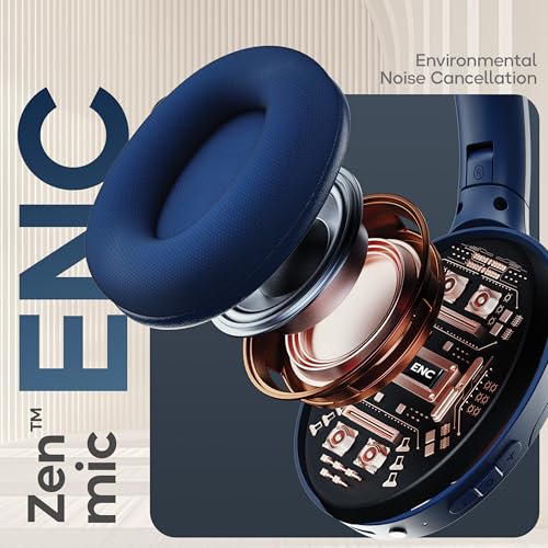 Image of GOBOULT Flex Over Ear Bluetooth Headphones with 80H Playtime, 40mm Bass Drivers, Zen ENC Mic, Type-C Fast Charging, 4 EQ Modes, Bluetooth 5.4, AUX Option, 60ms Low Latency, IPX5 (Blue)