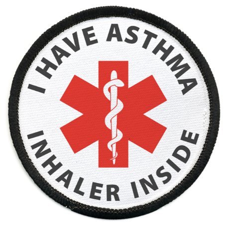I HAVE ASTHMA INHALER INSIDE Black Rim Medical Alert 2.5 inch Sew-on Patch
