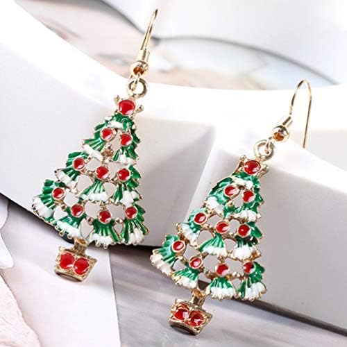 Ciieeo 1 Pair of Christmas Tree Earrings Rhinestone Dangle Christmas Earrings Lovely Christmas Tree Earrings for Women Girls Jewelry Dangle