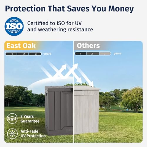 Image of EAST OAK Outdoor Storage Box | 31 Gallon Deck Box Indoor and Outdoor Use | Waterproof Resin Storage Bin with Latch for Patio Cushions, Gardening Tools | UV Resistant | Deep Grey