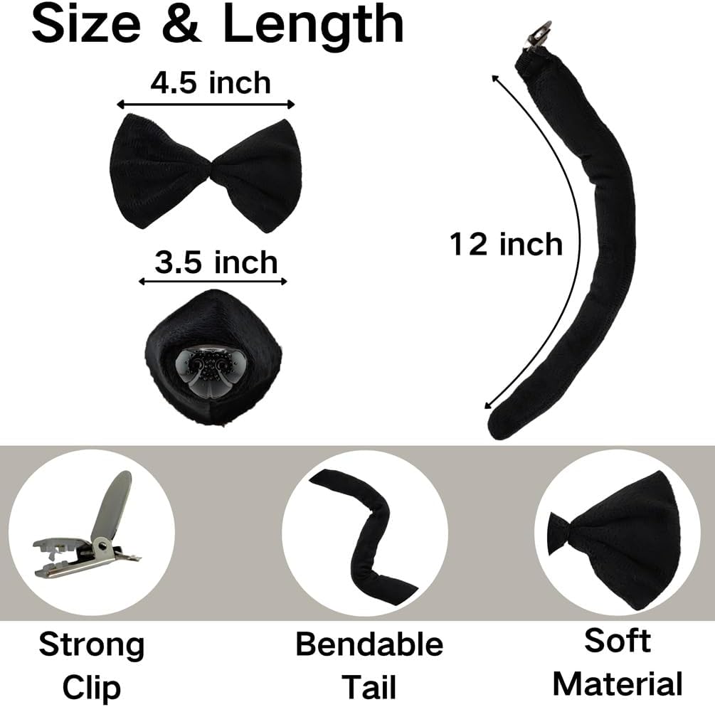 DaliDali Dog Ears and Tail Dog Ears Headband, Puppy Ears Headband for Halloween Festival Party Cosplay, With Tail, Bow Tie and Nose(Black) - Image 6