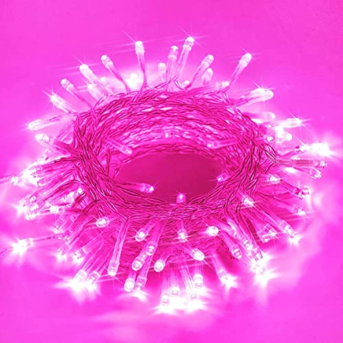 Image of LED String Light 12 Meter with 40 Pink LED Bulbs | Copper Wire Fairy Lights for Diwali Decoration, Room Decor, Balcony Decoration, Indoor Outdoor Home Decorative Lighting
