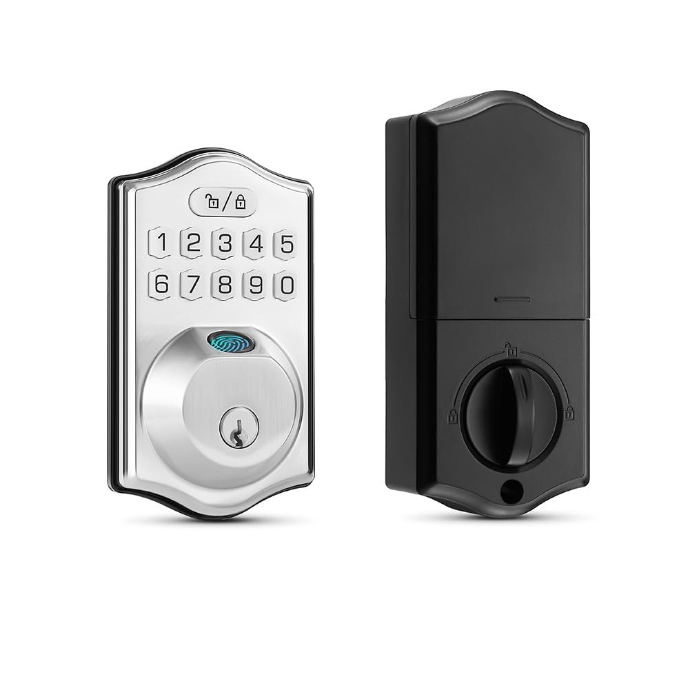 Schlüsselloses Türschloss mit Fingerabdruck und Passwort, IP65 wasserdicht, Zinklegierung, hintergrundbeleuchtete Tastatur, automatische Verriegelung, für Sicherheit zu Hause (Silber)