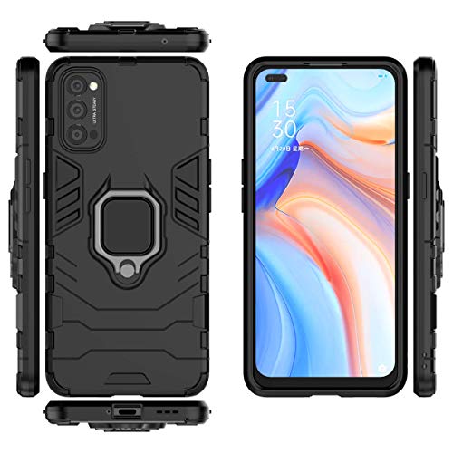 Jiajihua Case Compatible with Oppo Reno4 4G Bracket,Compatible with Oppo Reno 4 4G [Magnetic Kickstand][PC+TPU] Anti-Drop 2 in 1 Black