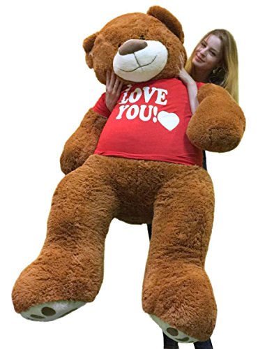 Big Plush 5 Foot Giant Teddy Bear Wearing I Love You T-Shirt 60 Inches Soft Cinnamon Brown Color Huge Teddybear #TOP6