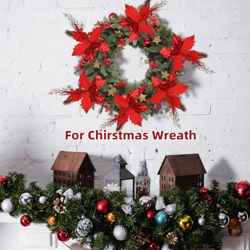 8-PCS-Festive-Red-Poinsettia-Flower-Pick-Artificial-Christmas-Florals-with-Glitter-Highlights-Versatile-Decor-Accents-for-DIY-Wreaths-Christmas-Holiday-Parties-Home-Decor 8 PCS Festive Red Poinsettia Flower Pick Artificial Christmas Florals with Glitter Highlights Versatile Decor Accents for DIY Wreaths Christmas Holiday Parties Home Decor