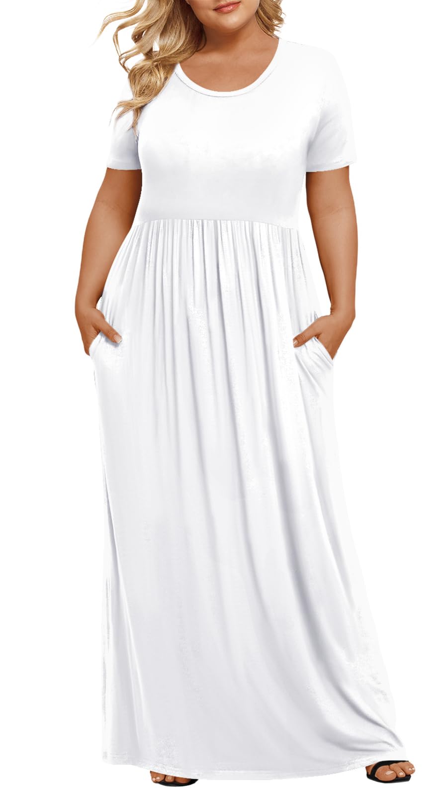 LONGYUAN Women's Plus Size Maxi Dresses Summer Short Sleeve Casual Long Dress 2026 XL-6XL