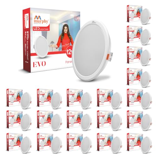 Image of Murphy EVO 12W Round LED Panel Light | 3000K Warm White| Recessed Ceiling Light | 1200 Lumens | 125mm Cutout | BIS Approved | 4kV Surge Protection | 2-Year Warranty | Pack of 20