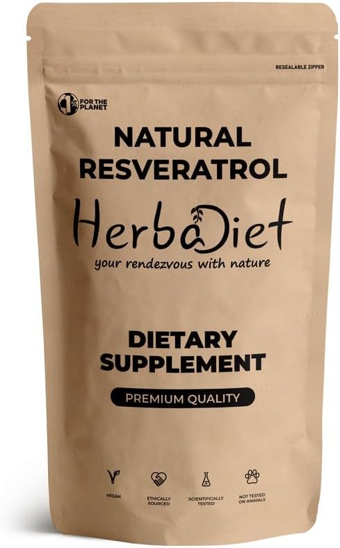 Trans Resveratrol Polvo 100% puro  250 mg por porción  Suplemento antioxidante para la salud cardíaca y celular, apoyo inmunológico  Sin OMG, grado