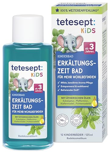 tetesept Kids Erkältungszeit Bad 1 x 125 ml - Kinderbad für die kalte Jahreszeit mit 4 ätherischen Ölen Wohltuender Badezusatz zur Entspannung und Durchwärmung