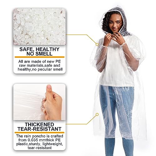 ALBRY Disposable Rain Ponchos for Adults with Drawstring Hood - Emergency Rain Ponchos Family Pack for Women and Men,Clear3