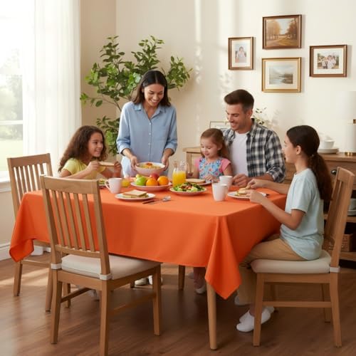 Image of sancua Rectangle Tablecloth - 54 x 78 Inch - Stain and Wrinkle Resistant Washable Polyester Table Cloth, Decorative Fabric Table Cover for Dining Tables, Buffet Parties and Camping, Orange