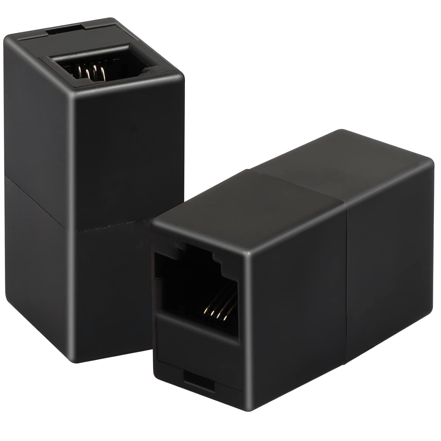 Uvital RJ11 6P4C Inline Coupler, Modular Female to Female Straight Telephone Extension Cable Cord Coupler Adapter Jack (Black, 2 Pack)