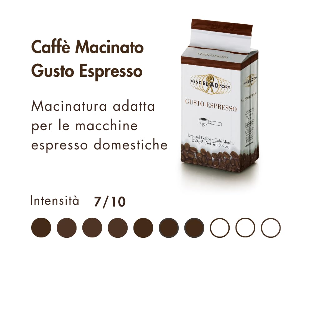Miscela d'Oro Gusto Espresso - Caffè macinato per macchine espresso domestiche - 8 confezioni da 250g