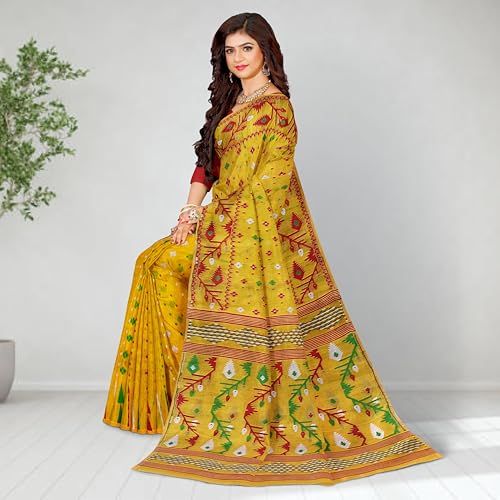 Image of Mayabi Women's Dhakai Jamdani Cotton Silk Saree Traditional Bengali Tant Korat Work, Without Blouse Piece