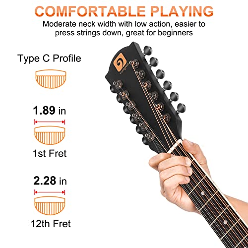 Image of Vangoa LEFT HANDED 12 String Guitar Acoustic electric Cutaway 42 Inch Full Size Dreadnought Spruce Top Sapele Body for Beginners Teens Adults, Black, Matte