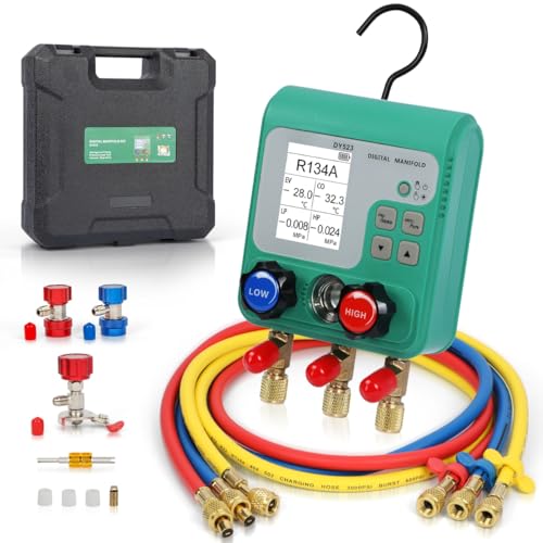 HVAC Digital Manifold Gauge Set for 92 Refrigerant, TFT Display Digital HVAC Gauges Dual Pressure&Vacuum Test, R134A R410A Refrigerant Gauge with Hoses AC Recharge Kit for Air Conditioner/Refrigerator