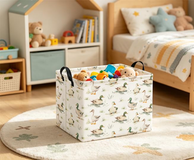 Image of Rectangular Baby Kids Storage Basket for Home Kitchen Girls Cute Toy Storage Bin Organizer Shelf Book Room Decor(Duck)