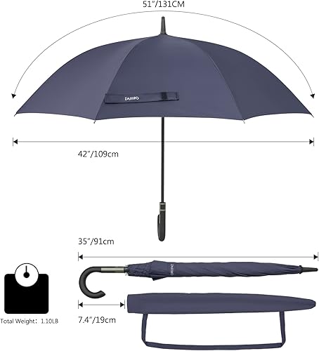 Miniatura 6 de Z ZAFFIRO Paraguas con asa, versiones clásicas y de protección UV, paraguas grande a prueba de viento, paraguas de golf de apertura automática para
