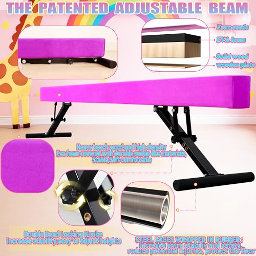 PreGymnastic 8FT Balance Beam, Raised Gymnastics Beam for Kids Ages 3-12, Home Gym Equipment for Training, Adjustable Balancing Beam Indoor, Off-Ground (Purple, Heights:7'' 14'' 18'' 20'' 22'') by PreGymnastic - Image 3
