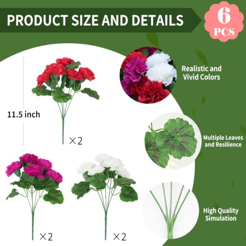 SupBri Artificial Flowers for Outdoor, UV Resistant Fake Flowers & Plants, Silk Faux Carnation Fowers for Outdoor Planters Home Garden Office Patio Front Spring Decorations (Red,White,Purple) - image 3