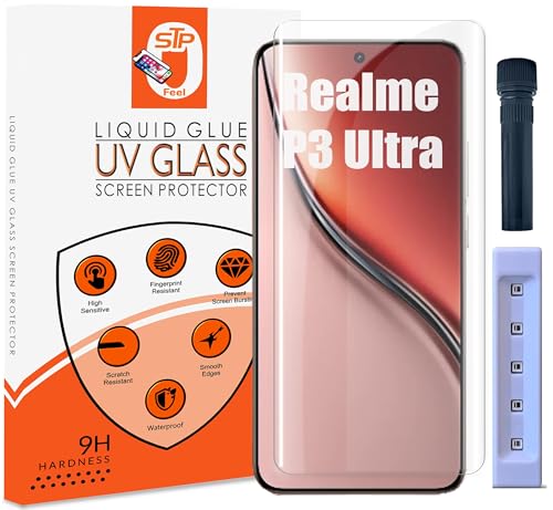 Image of UV Advanced Tempered Glass Screen Protector Guard Compatible For Realme P3 Ultra 5G (6.83 Inch, Pack of 1) Full Adhesive UV Curved Case Friendly HD Clarity with easy installation kit