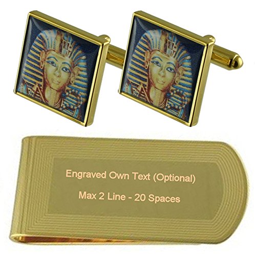 Niño Rey Egipto tono oro gemelos y money clip grabado: set de regalo clásico de accesorios