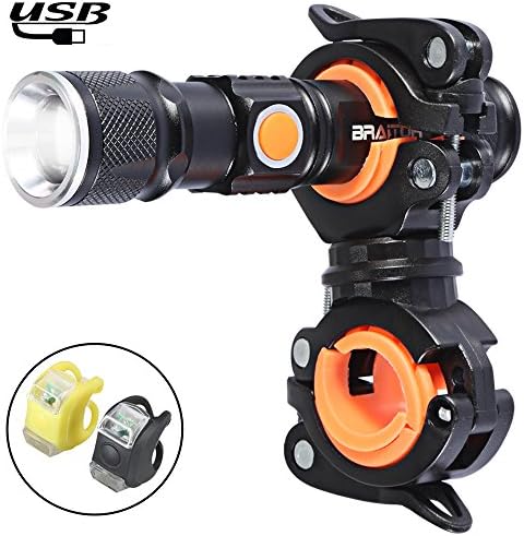 BRAiTOR Bike Light Set - USB Rechargeable LED Bicycle Headlight & Cycling Flashlight Mount Holder & Two Taillights - Fits Safe Riding Camping Hiking at Night