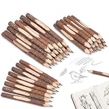 Tofficu 32Pcs Natural Wood Pencils, Wood Graphite Long Twig Pencils, Wooden Tree Bark Pencil Decor, Camping Pens for School Party Supplies Novelty