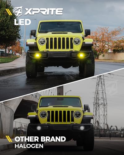 Image of 300% Bright 60W LED Fog Lights 6500K Compatible with 18+ Jeep JL JT, Yellow | 2 Light Functions, Angel Eye, Adjustable Angle, Waterproof, Plug N Play, DOT Approved