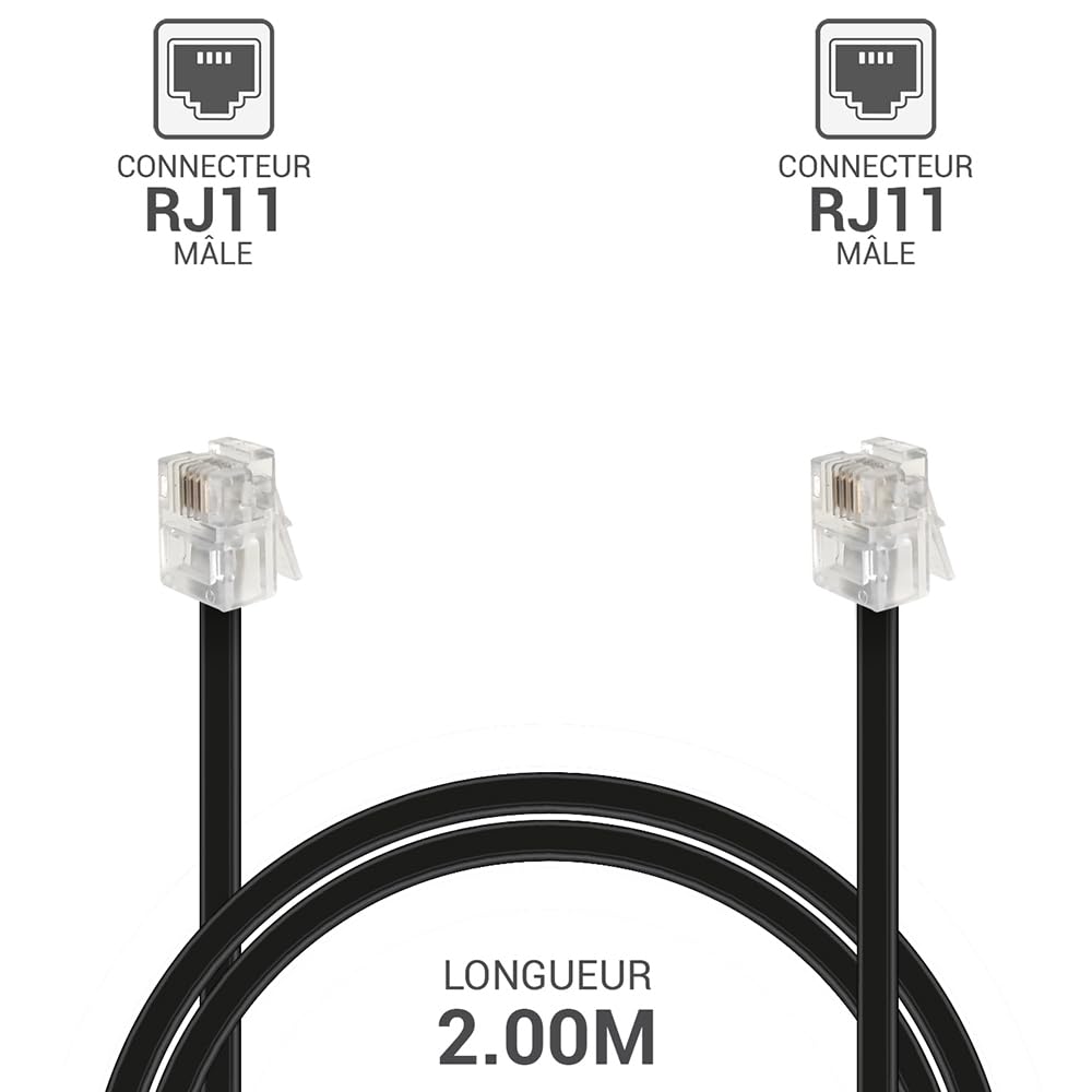 Waytex 39002 kabel telefoniczny RJ11 męski/męski 2 m czarny