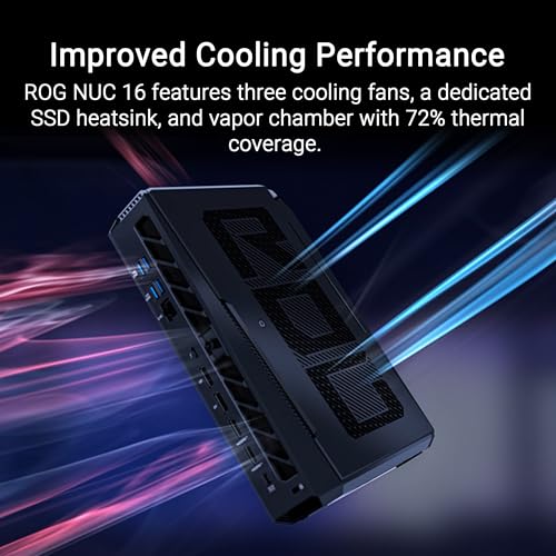 Image of ROG NUC 16 AI Gaming Mini PC with Intel Core Ultra 9 290HX Plus, NVIDIA GeForce RTX 5080 Mobile GPU, 32GB DDR5 RAM, 1TB PCIe Gen4 SSD, Wi-Fi 7, Thunderbolt 4, Triple-Fan Cooling, 3-Year Warranty