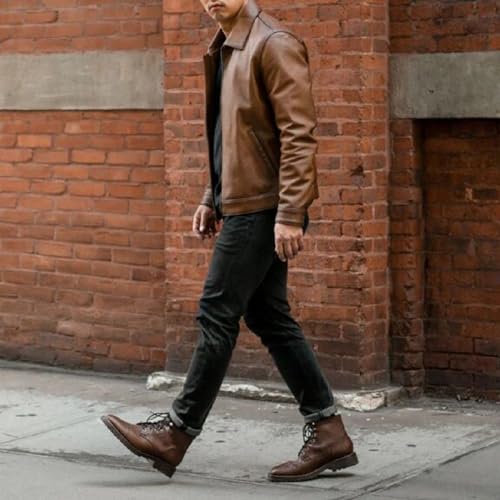 Image of Mens Shirt Collar Genuine Real Lambskin Leather Jacket For Men Vintage Classic Biker Style with Zip Out Liner