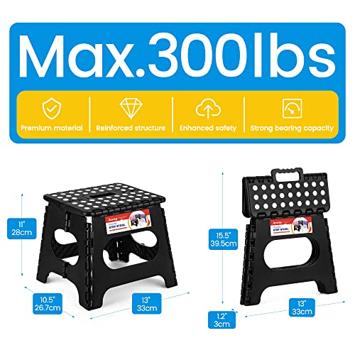 Acstep Folding Step Stool For Adults-11 Height Lightweight Plastic Stepping Stool. Foldable Step Stool Hold Up To 300Lbs Non Slip Collapsible Stool Black #TOP5