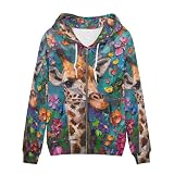 PinUp Angel Cute Giraffe Print Zip Up Hoodie for Women Hoodies Graphic Sweatshirt Casual Jacket Streetwear for Teen Girls Fall Clothes