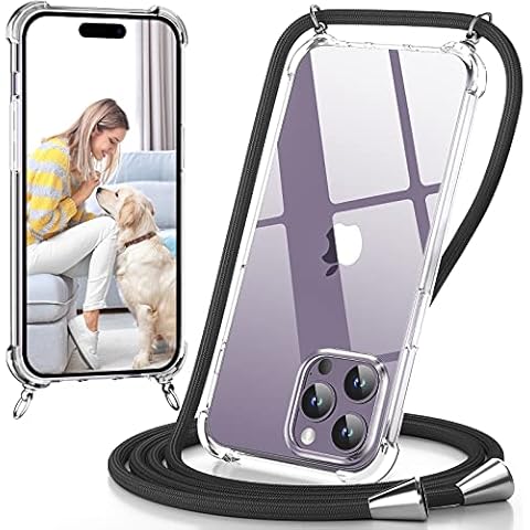 caslord Handykette kompatibel mit iPhone 14 Pro, Necklace Hülle mit Bands Handyhülle für zum Umhängen, Transparent Case mit Handykordel, Schwarz Cover