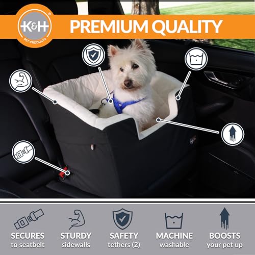 K&H Pet Products Bucket Booster Dog Car Seat for Small Dogs, Seat Belt Secured, 2 Safety Leashes, Washable Covers, Sturdy Pet Booster Seats for Traveling with Pets - Small Black/Cream