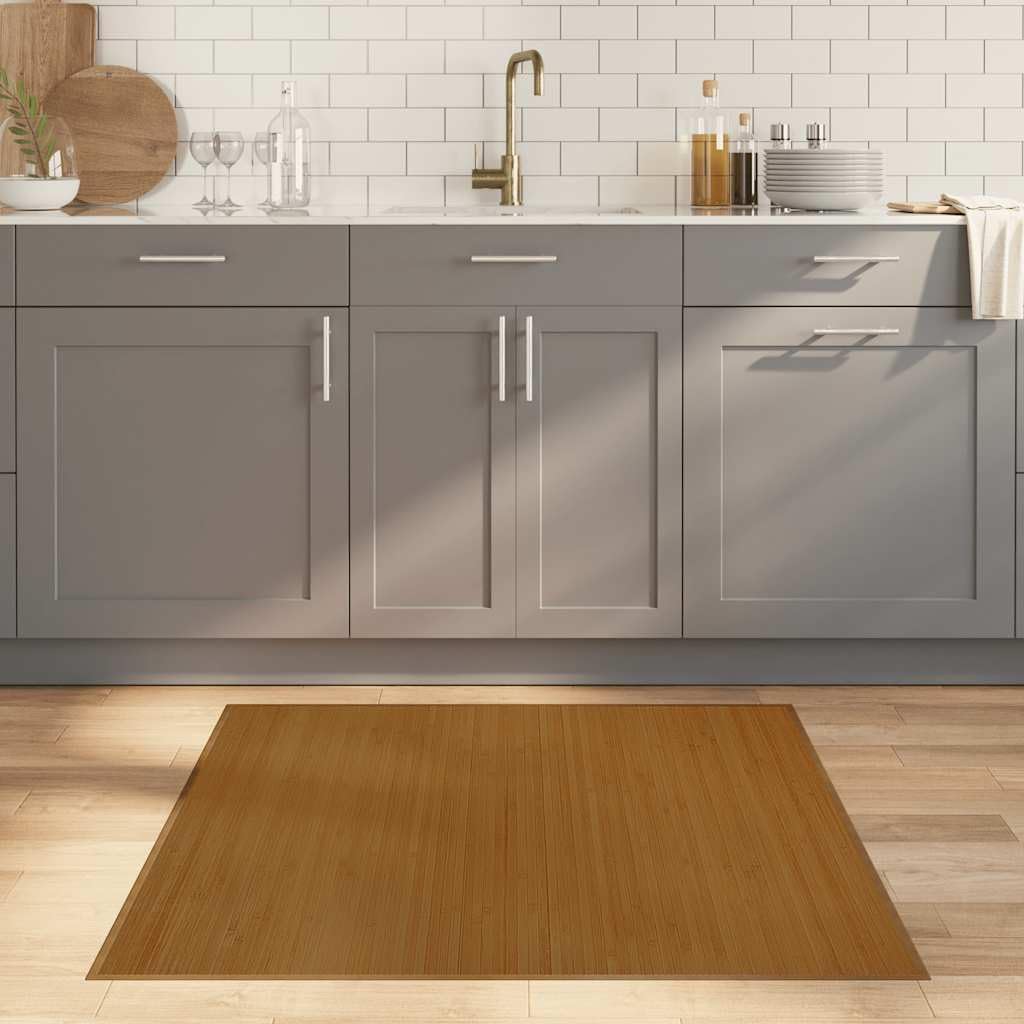 Tapis carré marron bambou antidérapant et résistant lavable d'un coup d'éponge
