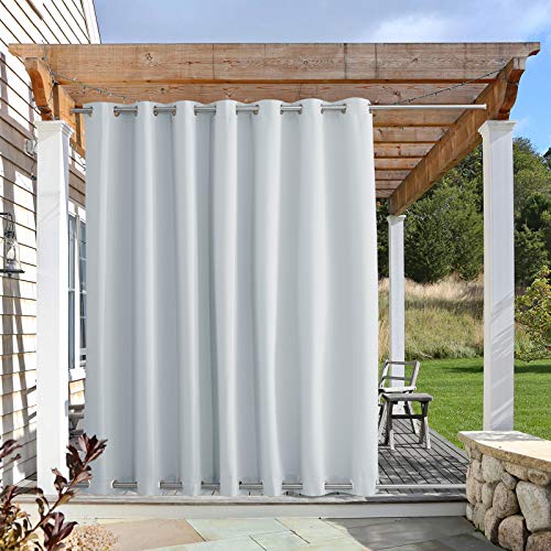 NICETOWN Patio Curtain Outdoor Waterproof W100 x L108, Rustproof Top & Bottom Grommet Room Darkening Windproof Outdoor Living Divider Privacy Thermal Insulated Blinds for Pool, Greyish White