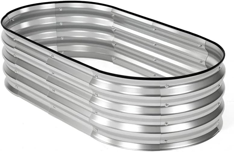 4x2x1ft Galvanized Metal Raised Garden Bed, Oval Planter Box Outdoor, Large Vegetable Planter with Open Bottom for Flowers, Herbs - Silver