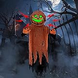 DULEFUN Halloween Hanging Decorations Outdoor 48.5' Animated Pumpkin Ghost with Spooky Sound and Glowing Eyes, Scary Animatronics Prop for Halloween Indoor Yard Haunted House Decor