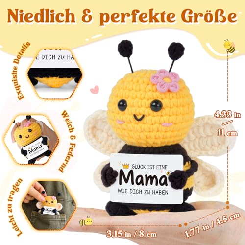 Gleevara Geschenke für Mama - Handgehäkelte Bienenfigur mit Energiekarte, Mama Geschenk zum Geburtstag Muttertag Weihnachten, Beste Mütter Geschenk von Tochter Sohn