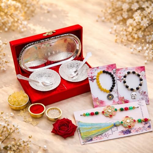 Image of JAIPUR ACE Rakhi Gift Combo for Brother Bhabhi and Kids with Raksha Bandhan Greeting Card and Roli Chandan, Lumba Rakhi Premium Unique Gifts hamper