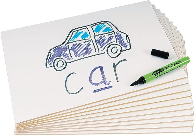 Show-me PFB10 Rigid Plain Double-Sided Boards, Extra Durable and Made with MDF  A4 Size for Drywipe and Whiteboard Pens  Classroom Set Ideal for Schools and Education (Pack of 10)