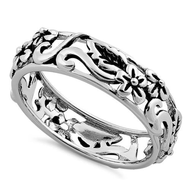 Bague empilable en argent 925 fleurie pour femme